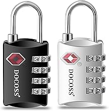 DOCOSS-Set of 2-309-Metal TSA Approved Lock 4 Digit for Luggage Bag Number Password Travel Locks(Black), Combination Lock