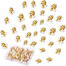 BENBO 60 Pieces Tiny Resin Bee Embellishment, Bumble Bee Shaped Craft Honeybee Decor Bumblebee Decoration with Storage Box for DIY Craft Wreath Scrapbooking Party Home Decor 4 Sizes