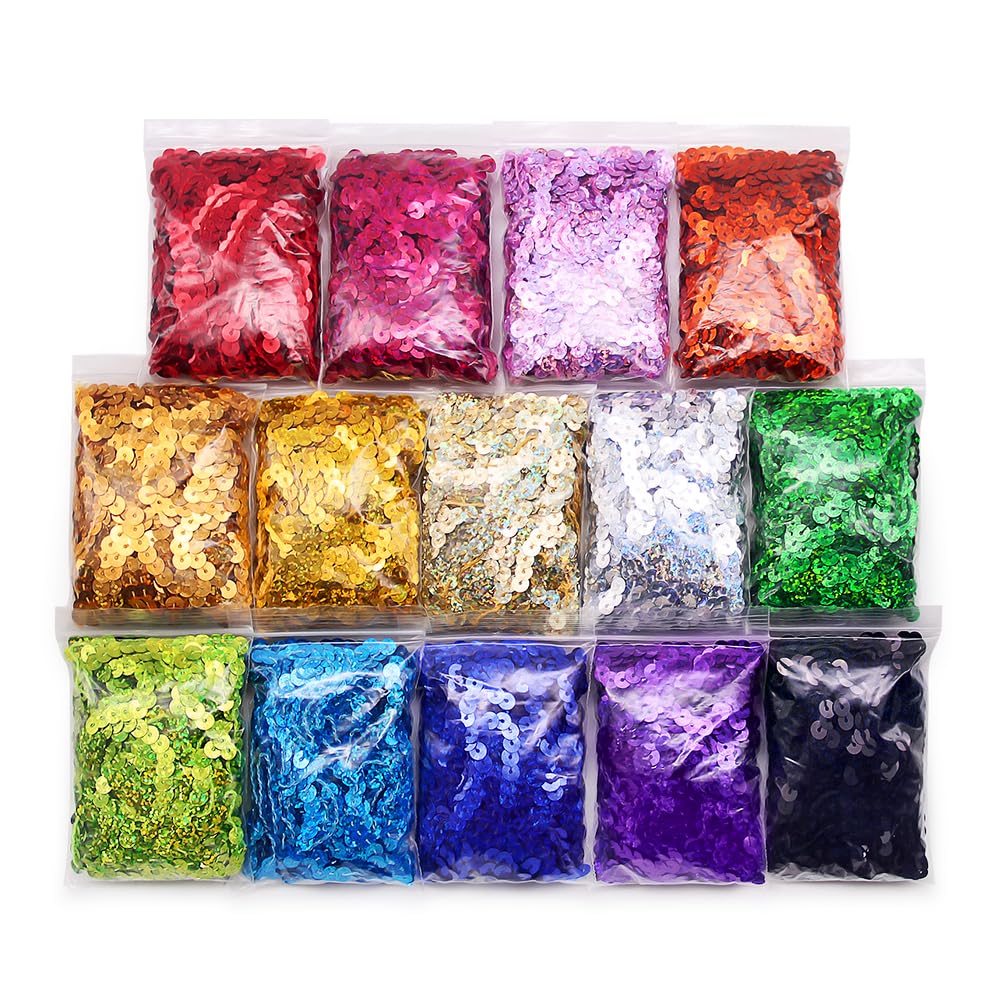 Laser Sequins 6mm Wide 140 Yard Mixed 14 Color,Handmade Crafts Environmental Flat Sequin Strip Trim on Strings for Crafts, Fringe, and Sewing