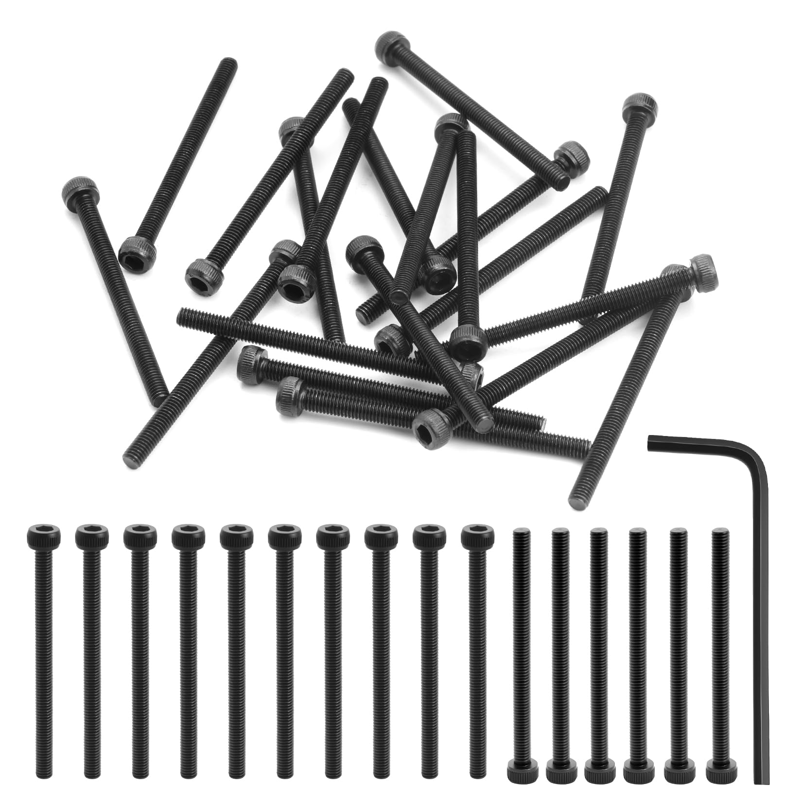 120 Pz Set di Viti M3, Viti a testa cilindrica con esagono incassato M3 x 40 mm, Bulloni a testa esagonale nere completamente filettate, con chiave