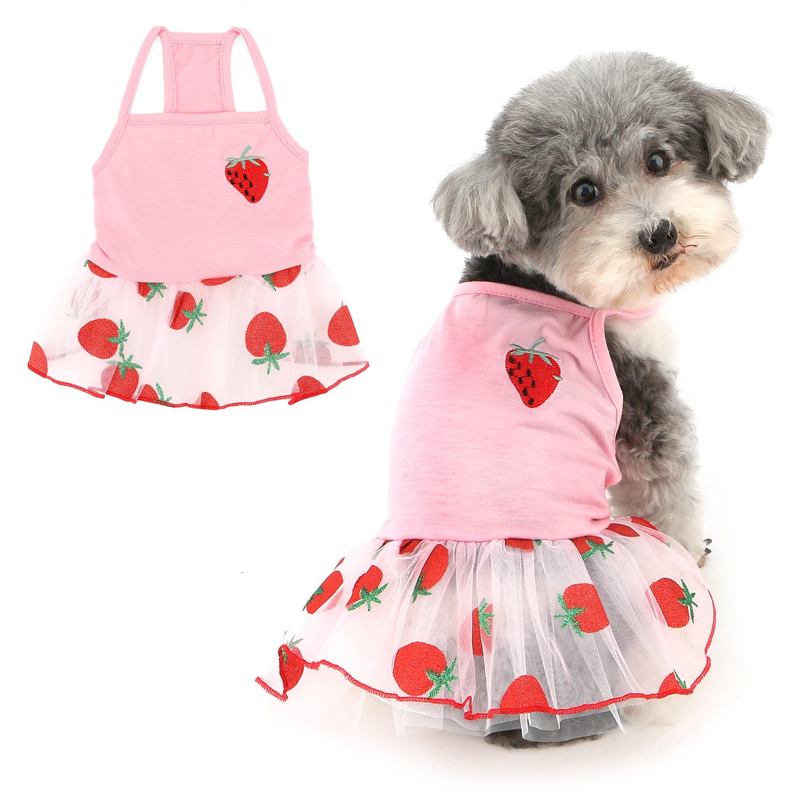 Ranphy Pet Princess Tutu Dress for Xsmall Small Dog Puppy Tulle Skirt Strap Tank Top Outfits Yorkie Chihuahua Spring Summer Female Dog Clothes Cat Clothing,Pink,XS