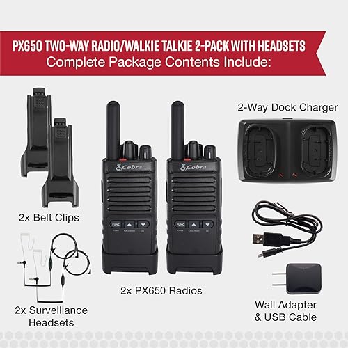 Miniatura 6 de Cobra PX652 Walkie profesionalde negocios para adultos, recargable, 22 canales, 300,000 pies cuadrados25 radios bidireccionales de rango de piso