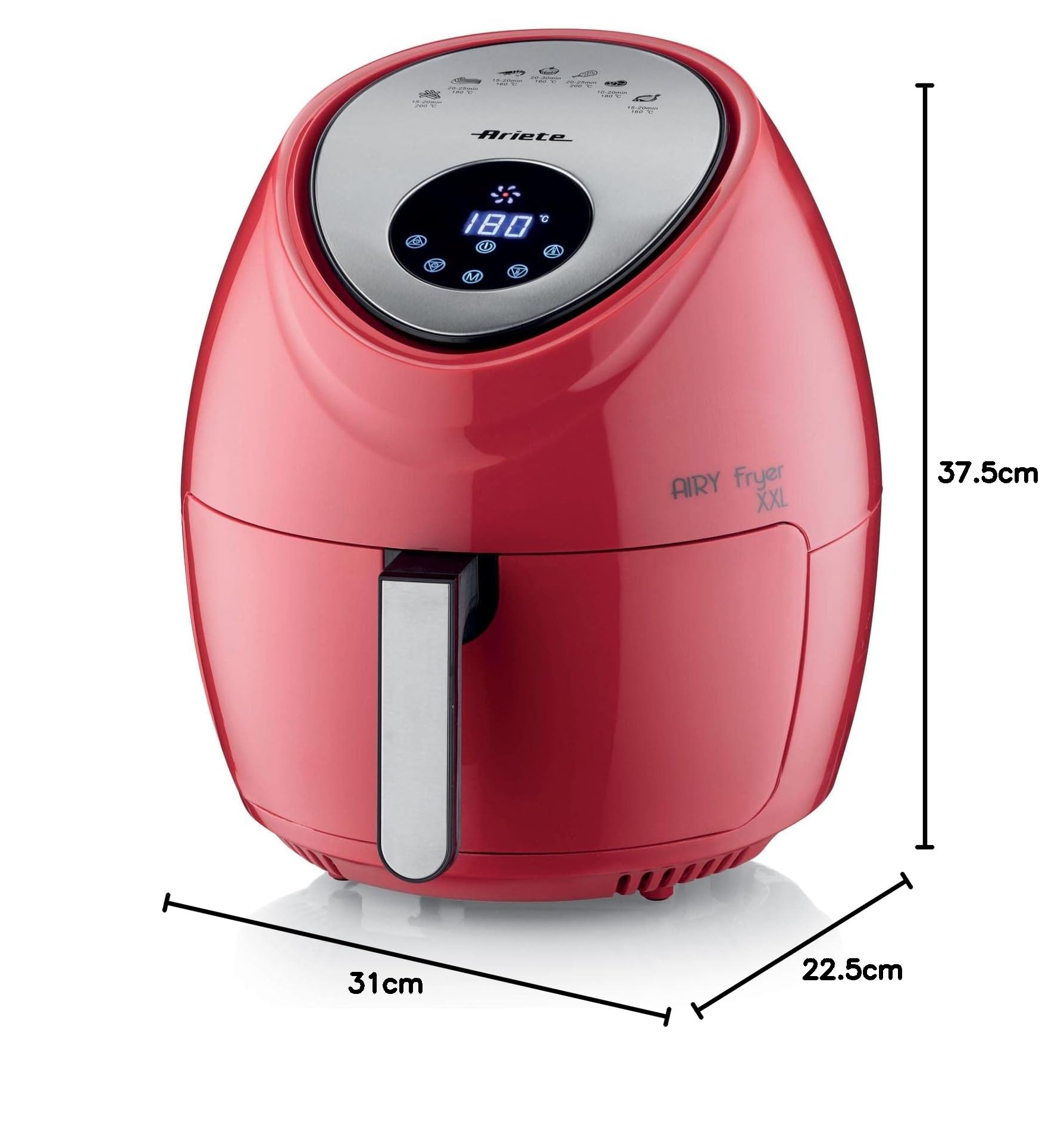 Ariete 4618 Airy Fryer XXL- Friggitrice ad Aria - Frigge 2,5 kg di Patatine Fritte - 7 Litri - Cottura Senza Olio e Grassi - 1800 Watt - Rosso
