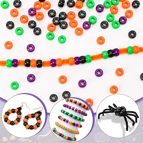 Miniatura 2 de UPINS Cuentas de poni de Halloween, 1200 cuentas redondas de plástico para hacer joyas, decoración de fiesta de Halloween, collares, pulseras,