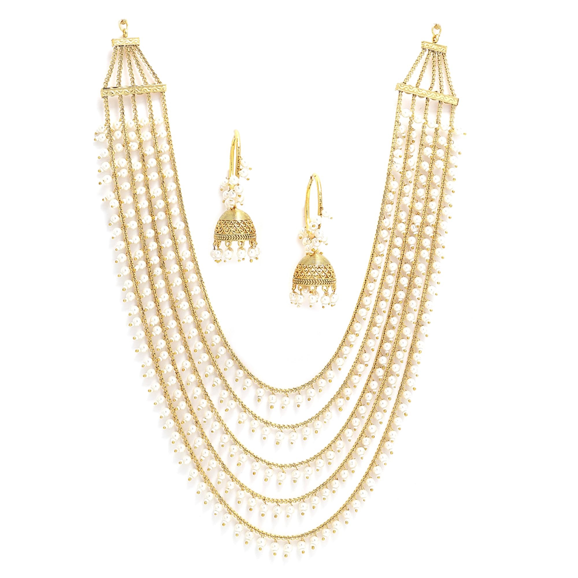 ZENEME Woman Gold-Plated Pearl Drop 5 Layered Necklace Jhumka Earring Set Jewellery For Woment & Girls (White) (B09TZSJHXS) Amazon Price History, Amazon Price Tracker