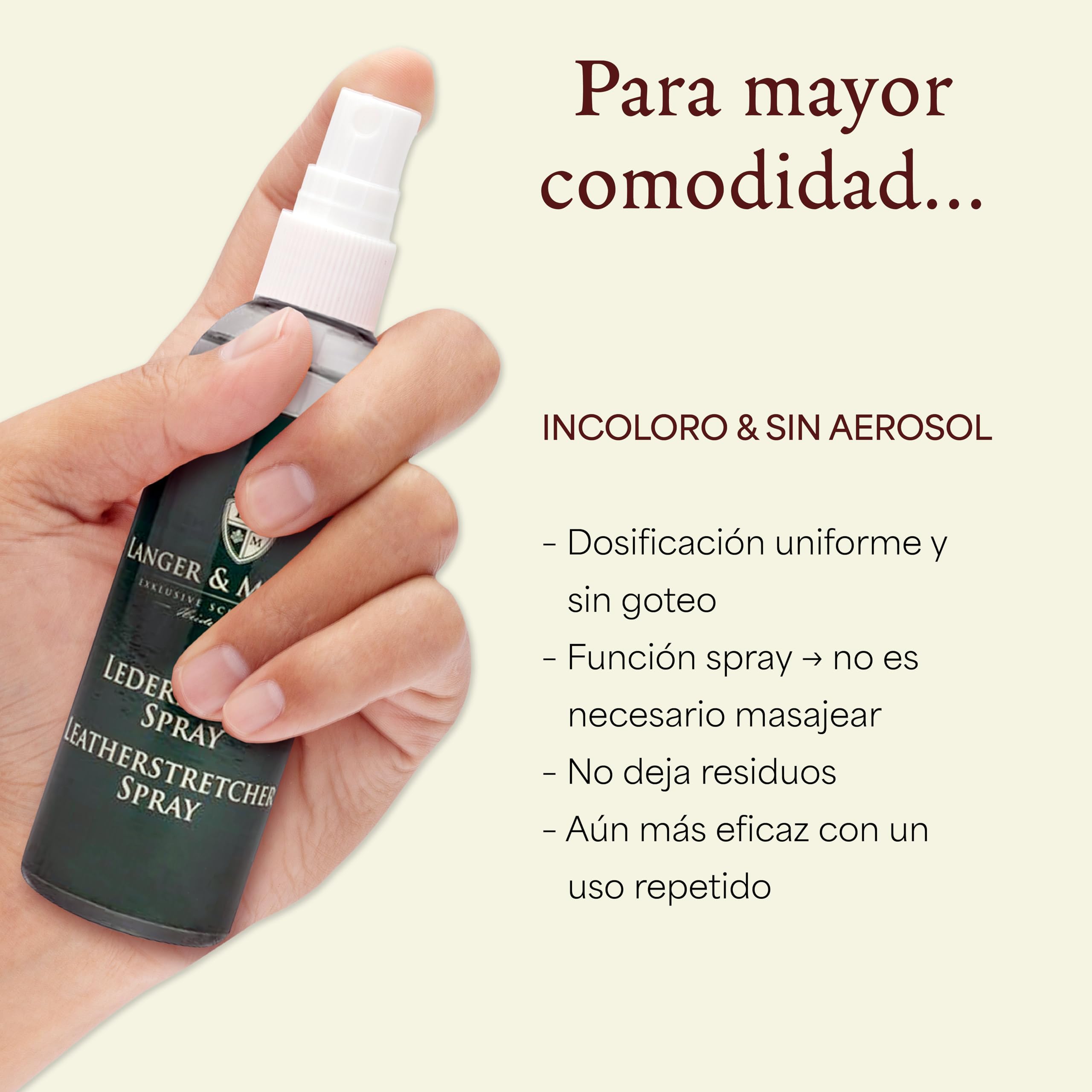 Langer & Messmer Espray de estiramiento para piel contra zapatos que presionan Para eliminar rápidamente los puntos de presión El estirador de cuero en calidad de zapatero, transparente