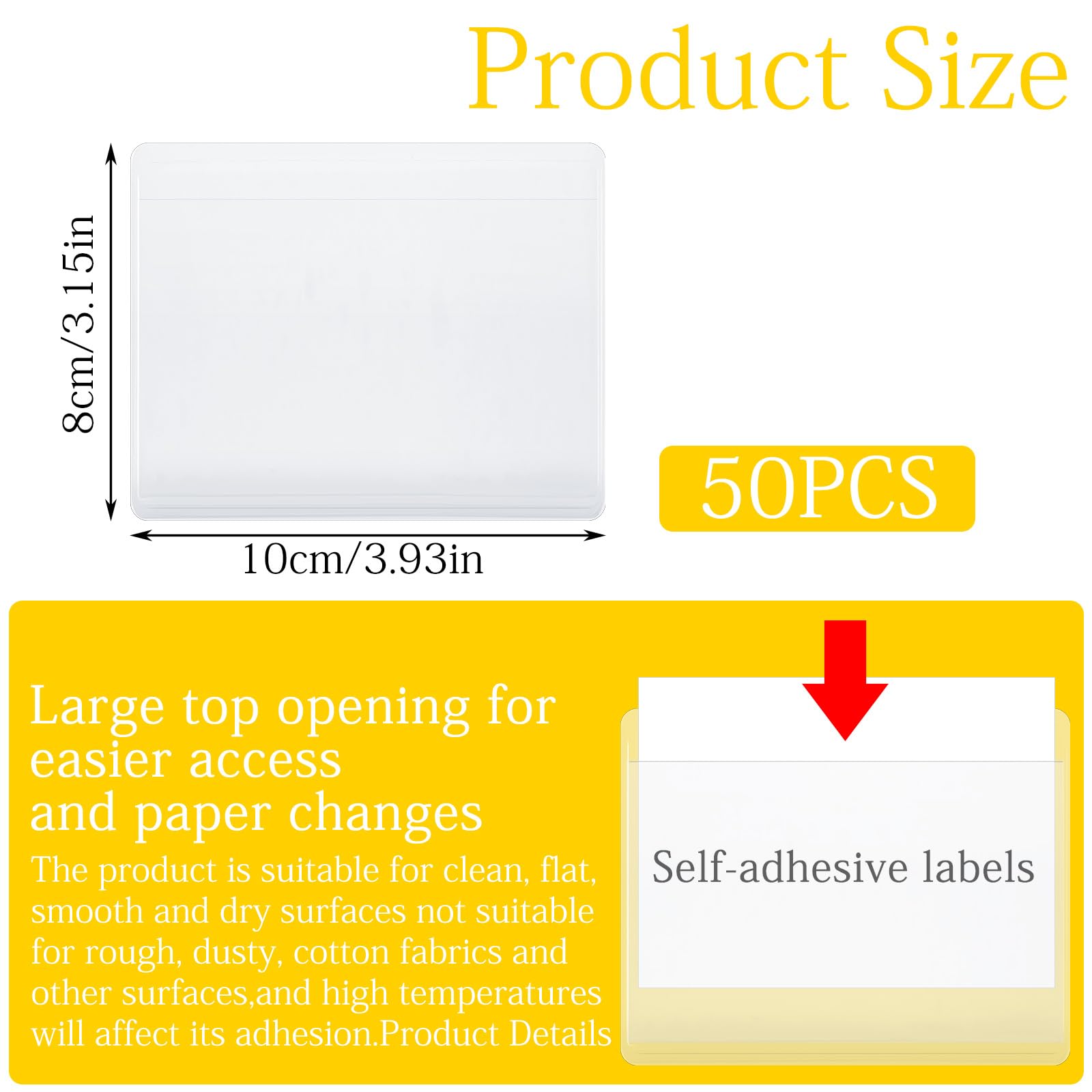 Porte-étiquettes Autocollants Transparents – Lot De 50, 7,6 X 10,2 Cm, PVC étanche – Pour Rangement, Bureau, Cuisine