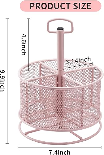 Miniatura 6 de Marbrasse Organizador de escritorio de malla, soporte multifuncional para bolígrafos giratorio de 360 grados, 4 compartimentos, organizador
