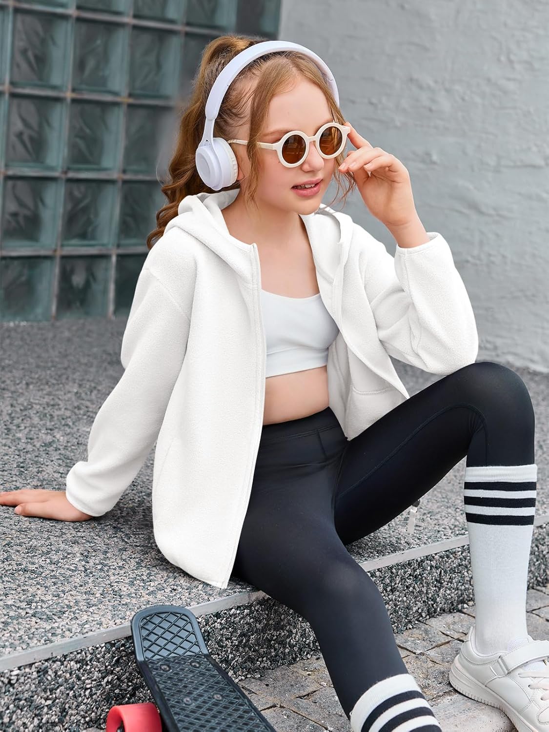 Haloumoning Girls Fleece Jacket Kids Zip Up Hoodie Lightweight Fall Winter Jackets Outerwear with Pockets 5-14 Years - Image 5