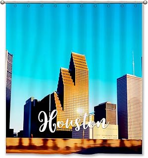 Soft Shower Curtain Fabric, Houston Shower Curtain for Your Bathroom, Light-Weight, Classic Houston City Landscape Travel Souvenir Beach House Shower Curtains with Holes, 60x72, Wedding Gifts