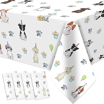 Xigejob Puppy Dog Birthday Party Tablecloth Supplies, 4 Pack, 54in x 108in