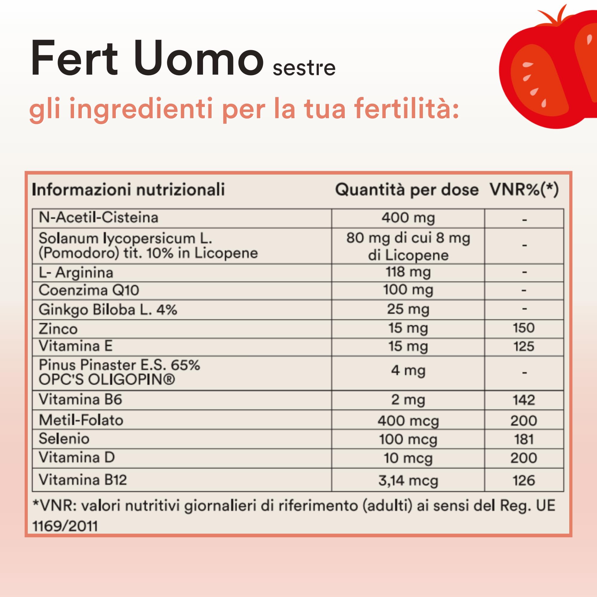 Sestre Fert Uomo, Integratore per la Fertilità Maschile, Aiuta a Mantenere Normali i Livelli di Testosterone, con Licopene, Selenio, Zinco e Altri Attivi Nutraceutici, 60 Compresse