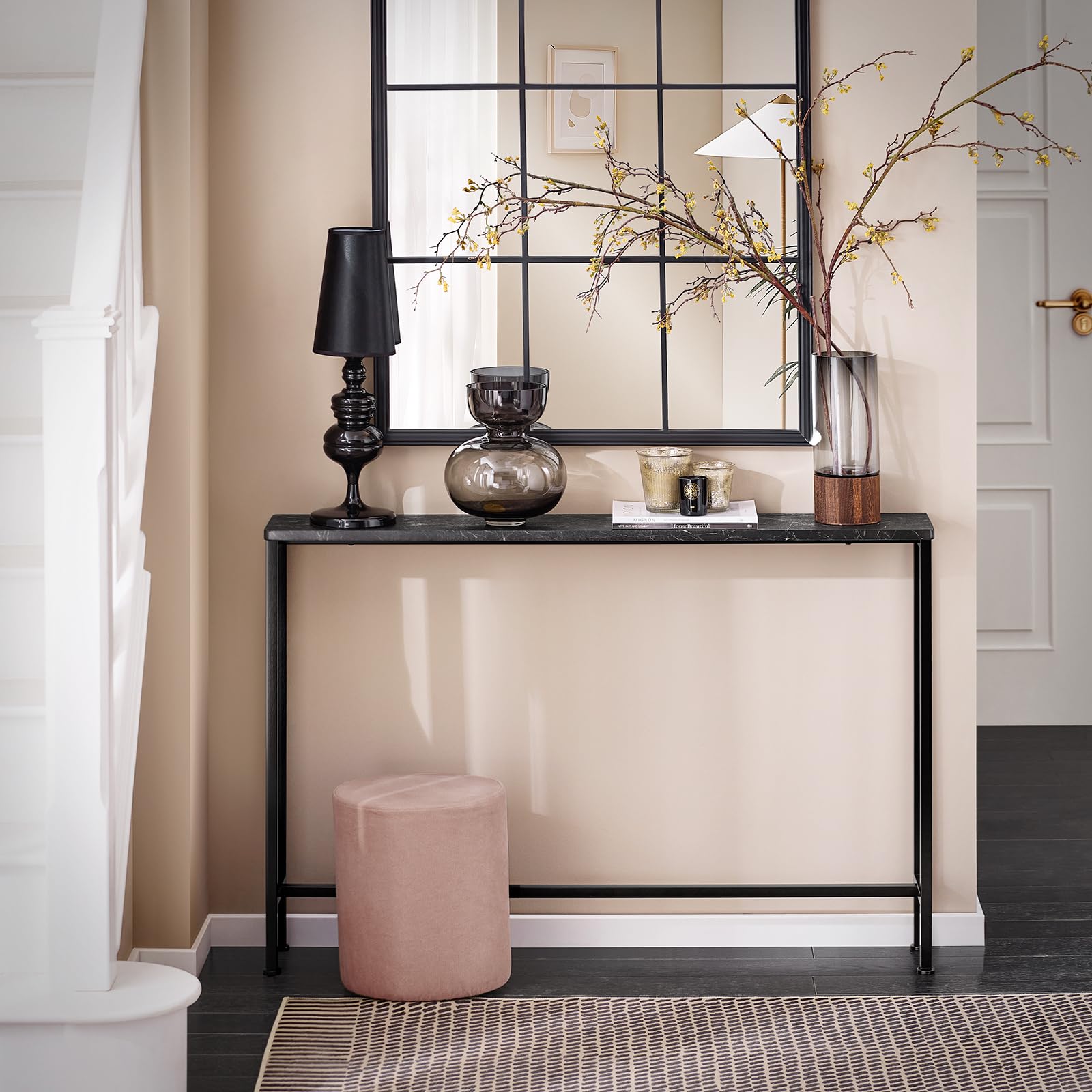 SoBuy Tavolo Consolle Ingresso Allungabile Tavolo Salvaspazio in Legno - Design Semplice e Elegante, Facile da Montare, L120 x P20 x A80 cm, per Soggiorno, Corridoio, Ufficio - Nero FSB19-XL-SCH
