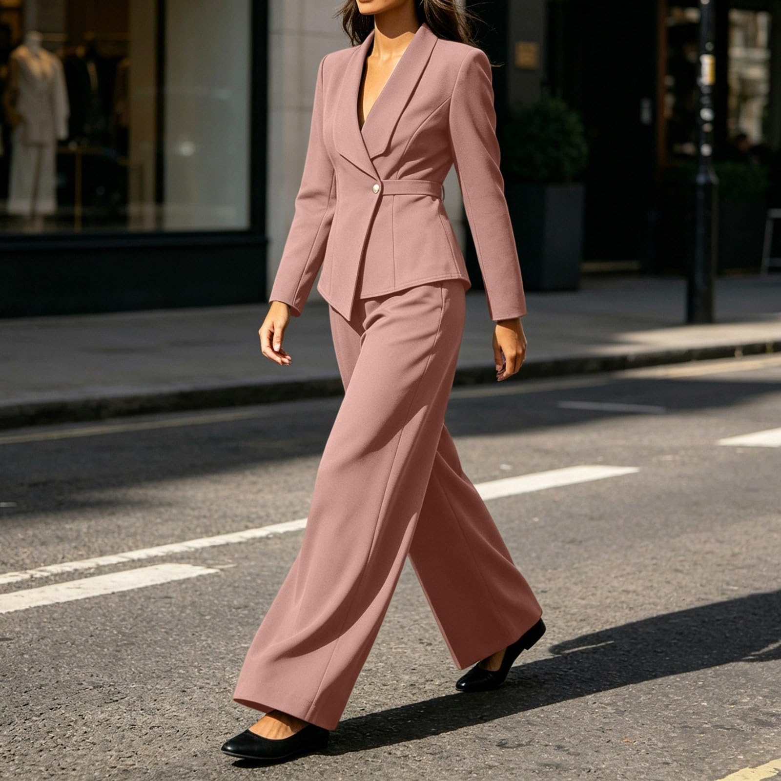 Traje de mujer para invitados de boda, elegante, informal, de 2 piezas, chaqueta de manga larga, chaqueta de pierna recta, pantalones largos, traje formal de oficina, trabajo, negocios