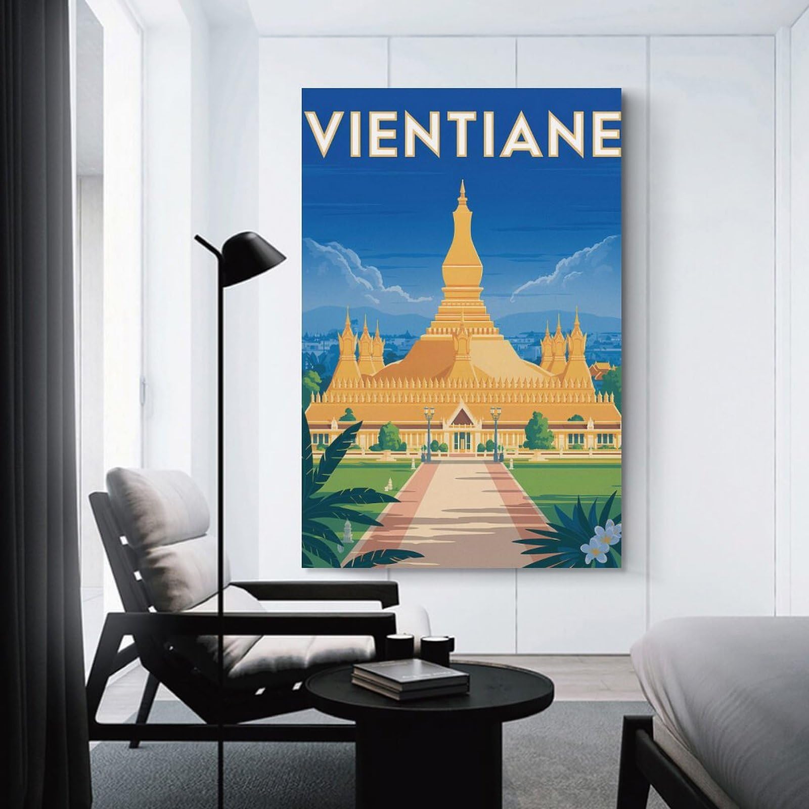 Junmoney Vientiane Travel Canvas Wall Art, 24x36inch(60x90cm), for Bedroom, Guest Room Or Reading Nook, Decorative Wall Art for Cosy Rooms