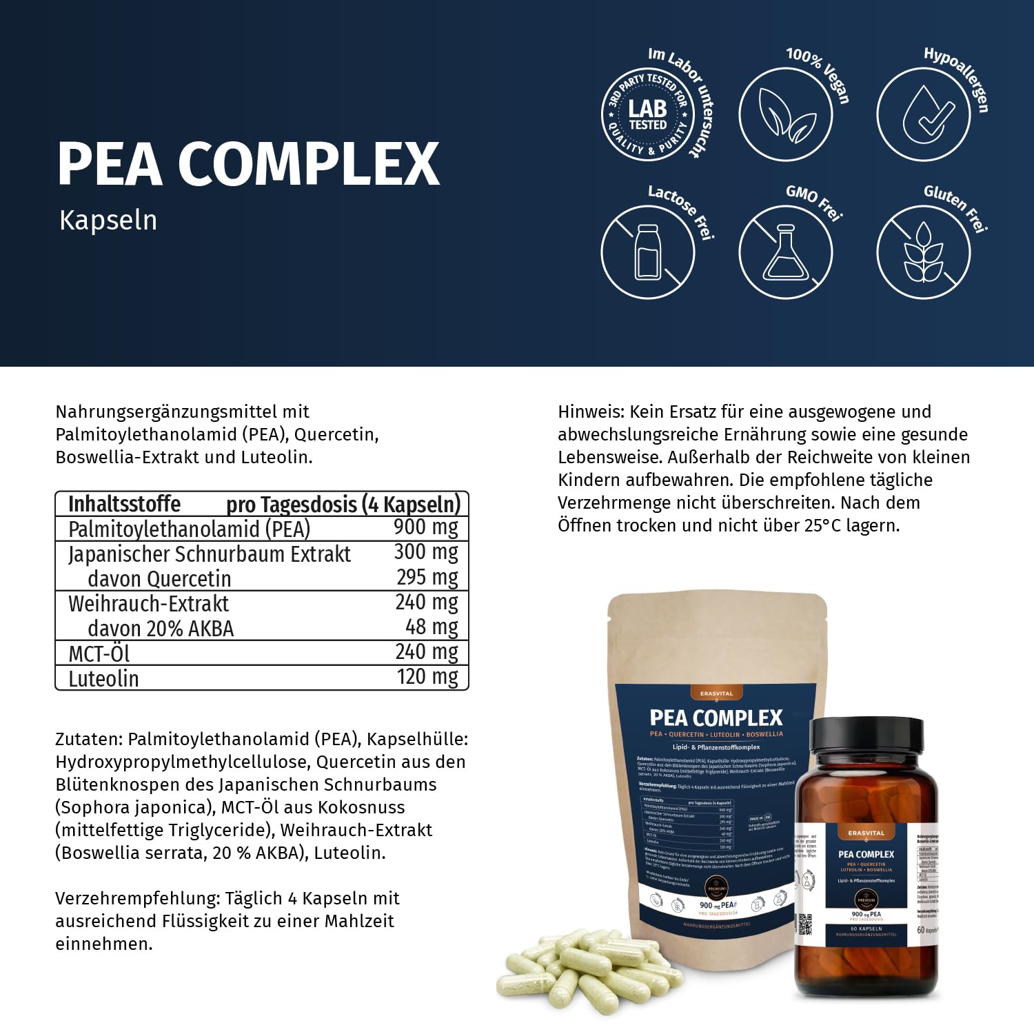 PEA COMPLEX – PEA mit Quercetin, Boswellia (20% AKBA) & Luteolin (360 Stk (1er Pack))
