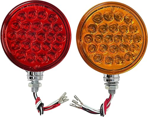 2 piezas ámbarrojo 48 LED redondo doble cara cromo Stud montaje pedestal guardabarros luz trasera giro camión remolque Peterbilt Freightliner