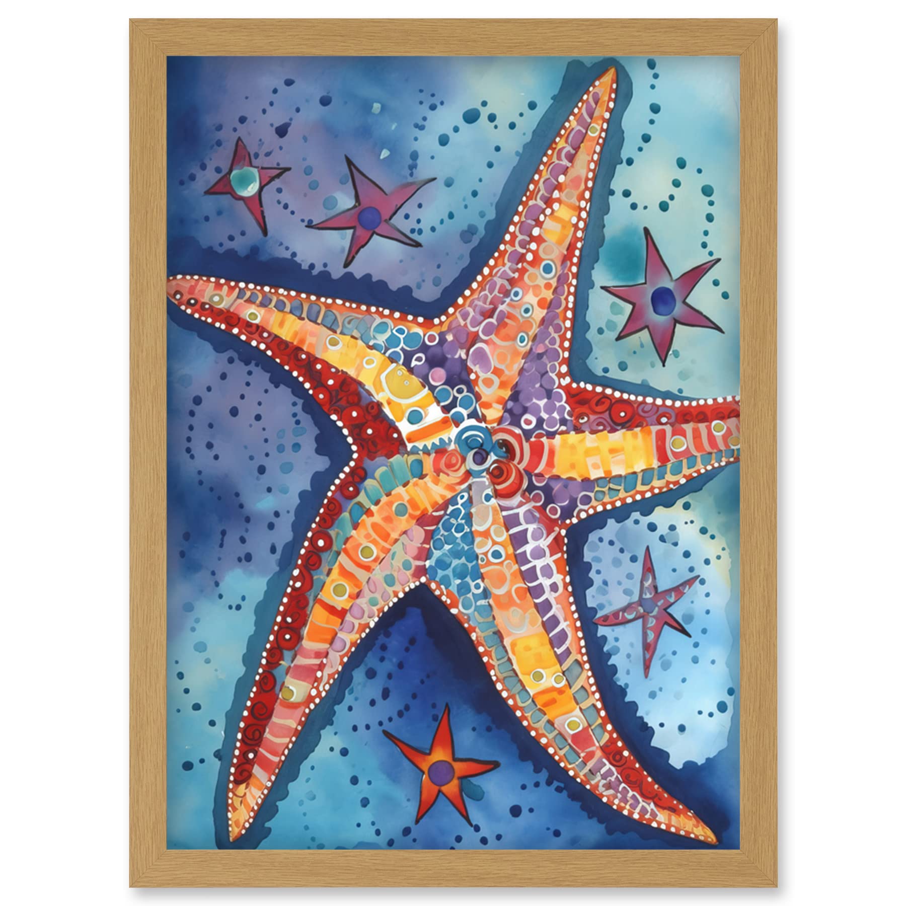 Artery8 Modern Folk Art Starfish Bathroom Artwork Framed Wall Art Print A4
