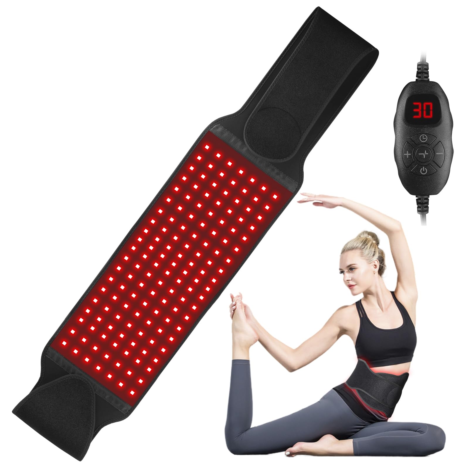 Ceinture à lumière rouge, 140 LED, ceinture lumineuse proche infrarouge, 660 nm et 850 nm avec réglages de minuterie, 5 modes d'éclairage pour le corps, les jambes, le dos, la taille, les