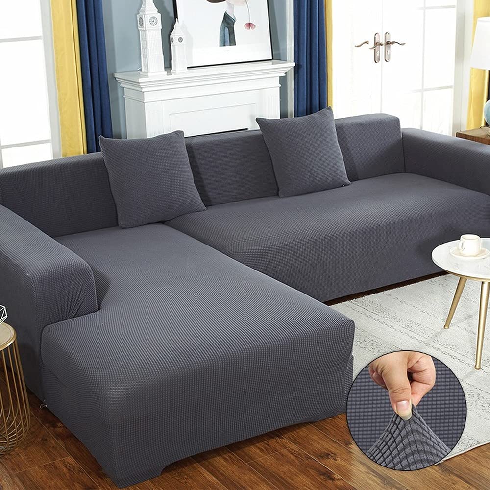 Housse canapé d'angle en jacquard épais couleur unie pour une élégance durable