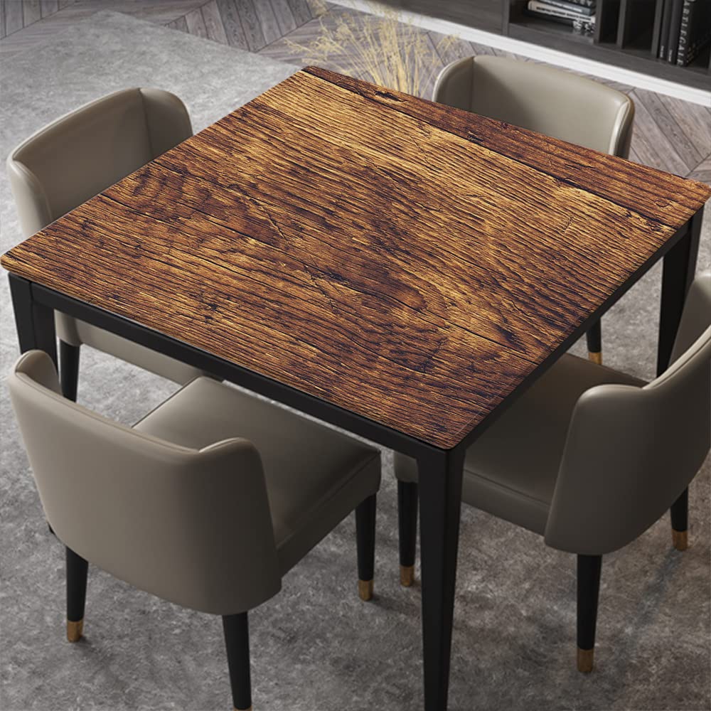 UNJOOES Old Wood Grain Tablecloth Square Fitted, Elastic Edged Polyester Waterproof Table Cloths for Restaurants Indoor Outdoor Party Table Decor, Fit