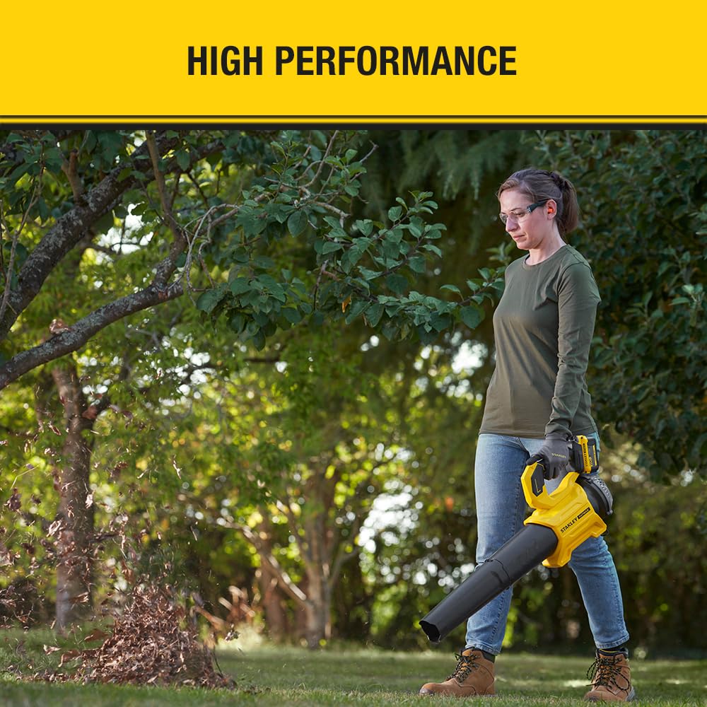 Stanley FATMAX V20 | Kit de soplador sin escobillas 18V 4.0Ah - Diseño con diseño de Ventilador axial, excelente Potencia hasta 177 km/h gatillo de Velocidad Variable, Modo Boost hasta