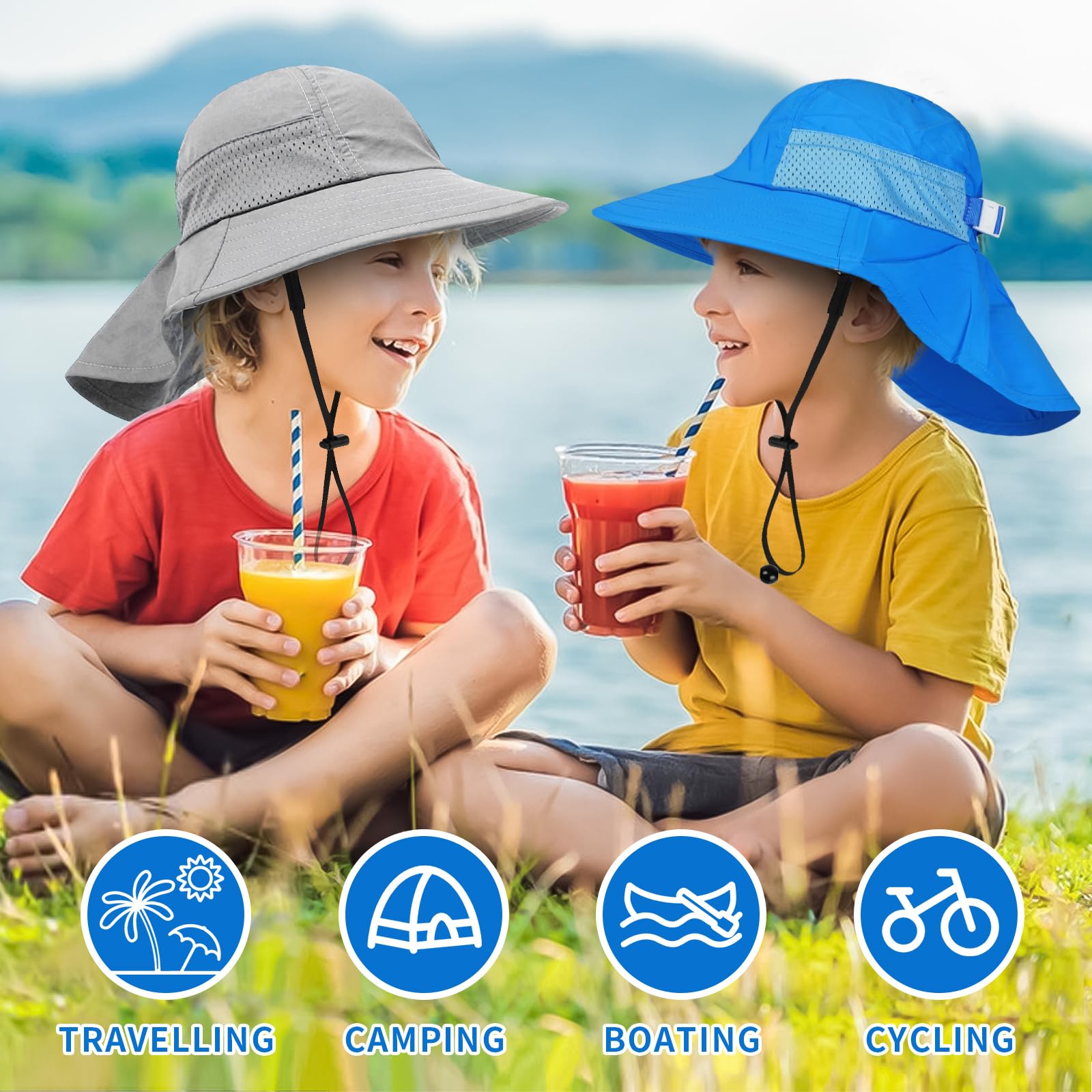 Sombrero de sol para bebés y niños pequeños, de verano, UPF 50+ para niños y niñas, sombreros de playa ajustables con ala ancha de 1 a 7 años