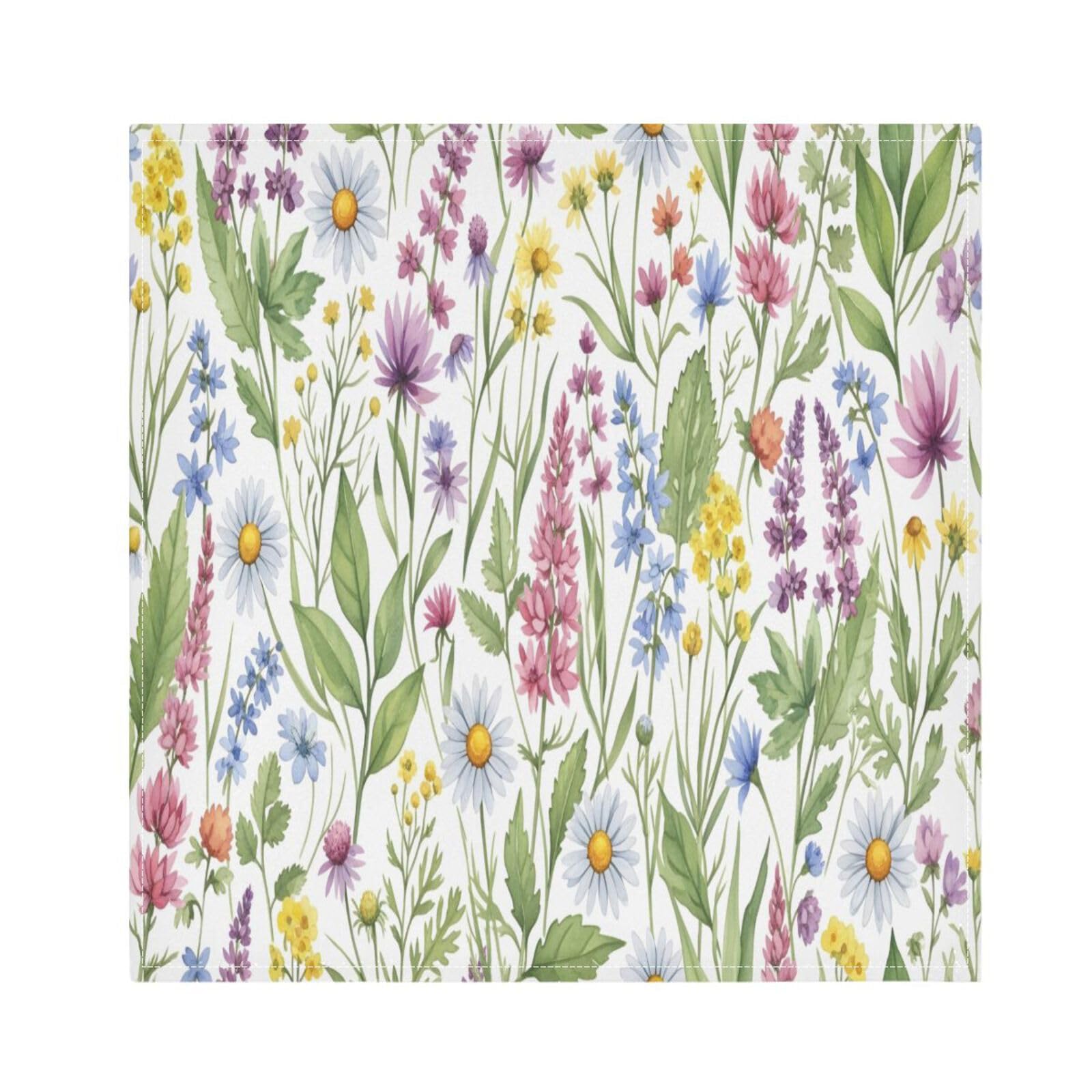Ttgoth Wildflowers Cloth Napkin Set of 6 Washable & Reusable Dinner Napkins for Dining Table, Banquets, Wedding, Party, 50x50 cm
