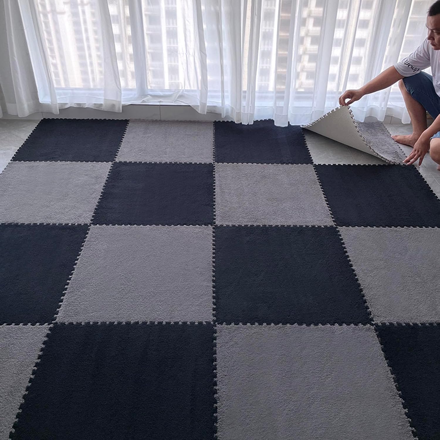 Alfombrillas de espuma de 60x60 cm JvFbjLF baldosas de suelo de felpa gris