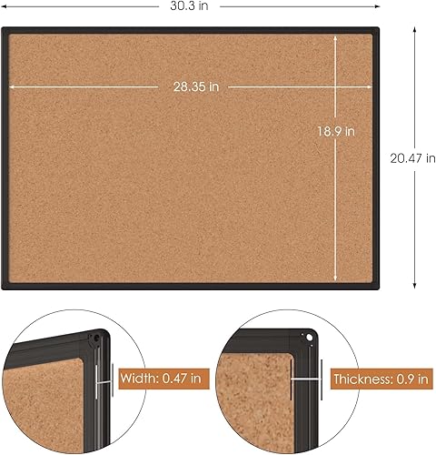 Miniatura 4 de Board2by Tablero de anuncios de corcho de 20 x 30 pulgadas, tablero de corcho con marco de aluminio negro, tablero de oficina para corcho de pared,