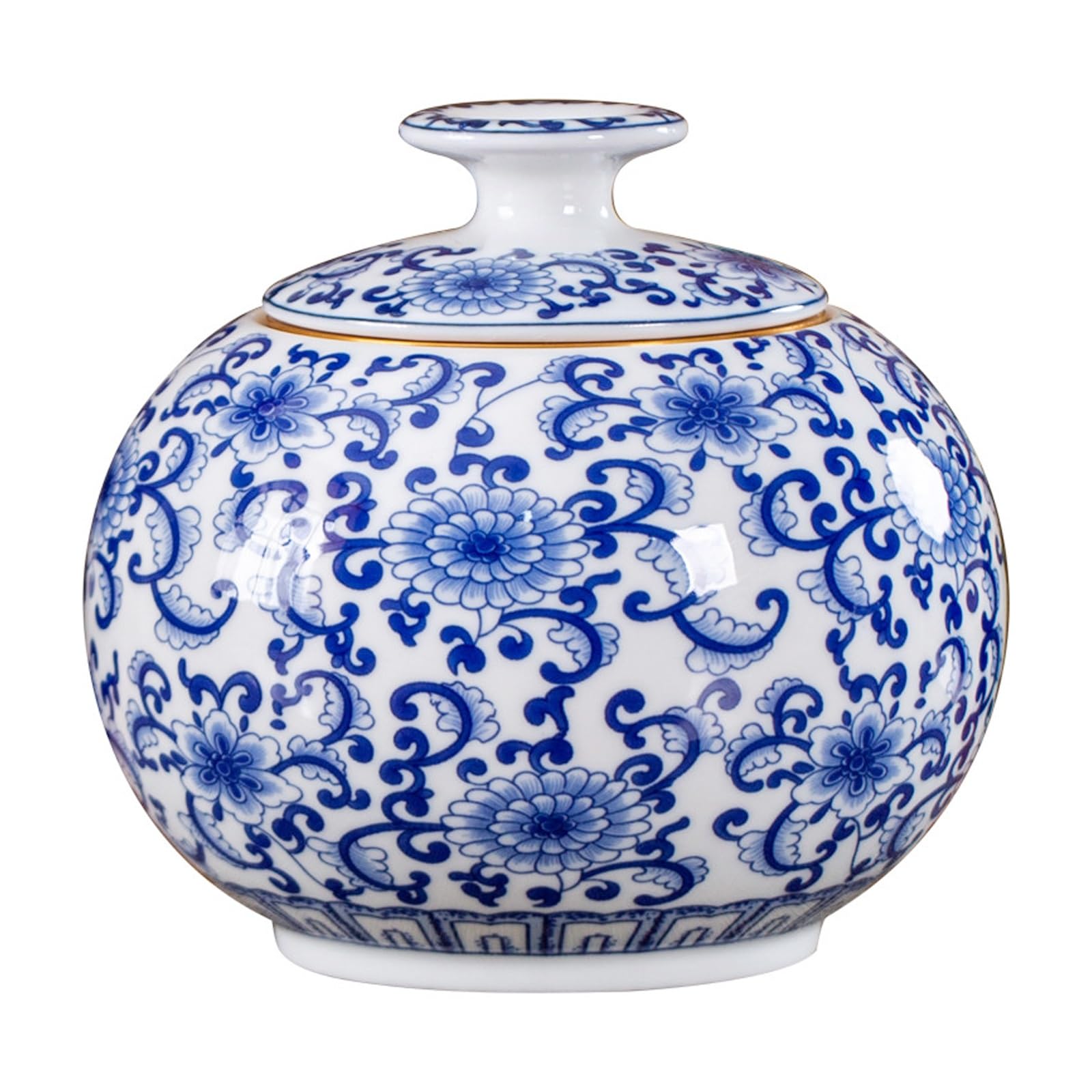 MMleYN Chinoiserie Enamel Ginger Jar With Airtight Twist Lid, Hand-Painted Round Ceramic Decorative Jar, Vintage Porcelain Food Canister For Loose Tea, Coffee Beans(A)