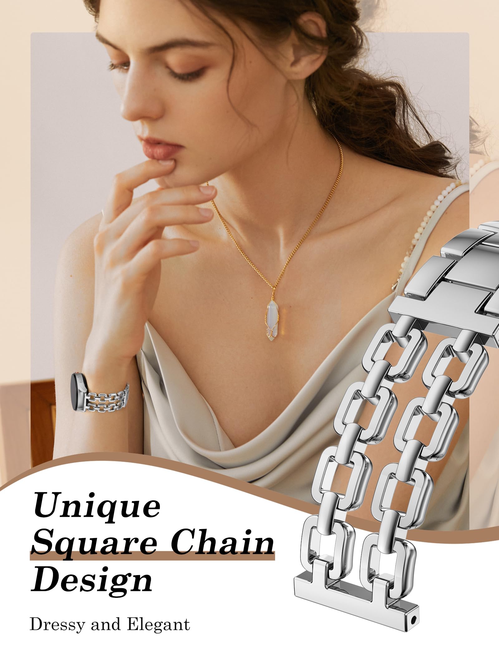 Wearlizer Bracelet en métal compatible avec Samsung Galaxy Watch 7 6 5 4 FE Active 2 40 mm 44 mm/6 4 Classic 43 mm 47 mm 42 mm 46 mm/Watch 5 Pro 45 mm, bracelet élégant en acier inoxydable de 20 mm