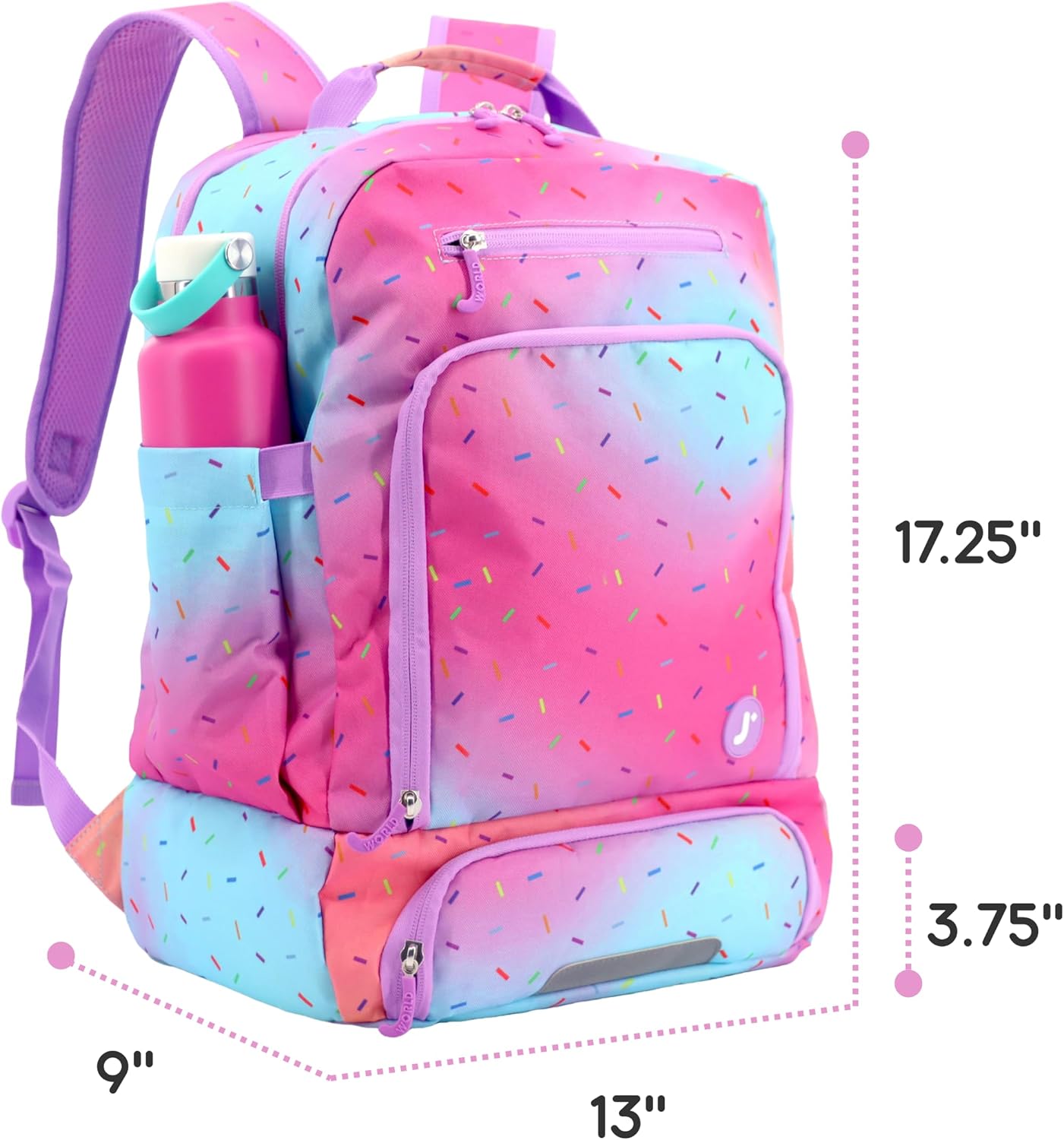 J World New York 2-in-1 Insulated Backpack Lunch Box for Kids. Adult School Bookbag, Confetti - Image 6