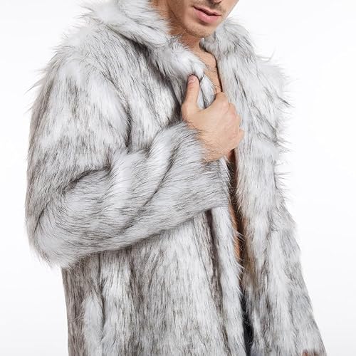 Miniatura 4 de EELHOE Men's Winter Warm Faux Fur Coat Open Front Heavyweight Fluffy Overcoat Casual Turn-Down Collar Outerwear with Pockets