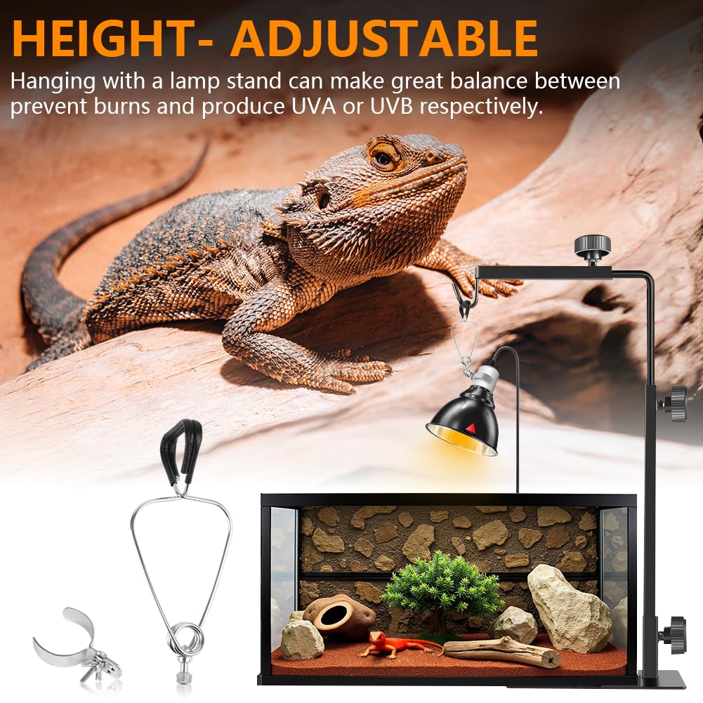 HOTUT Lámpara para Tortuga, E27 Lámpara de Calor para Tortugas UVA UVB, Giratorio 360°, con Clip para Colgar, Control Tiempo y Temperatura para Reptiles, Tortugas