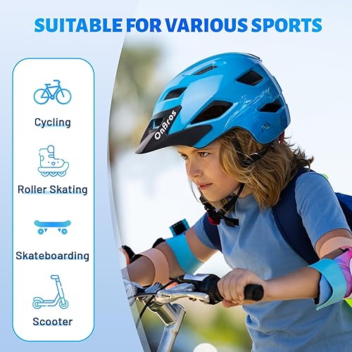 Miniatura 49 de OnBros Casco de bicicleta para niños – Cascos de bicicleta para niños de 5 a 14 años con visera, casco de bicicleta para niños para monopatín