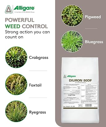 Alligare Diuron 80 DF Herbicide - Pre and Post Emergent Weed Killer for Industrial & Non-Crop Areas - Controls Crabgrass, Ryegrass & Broadleaf Weeds - Dry Granules for Ground Application - 25 lb