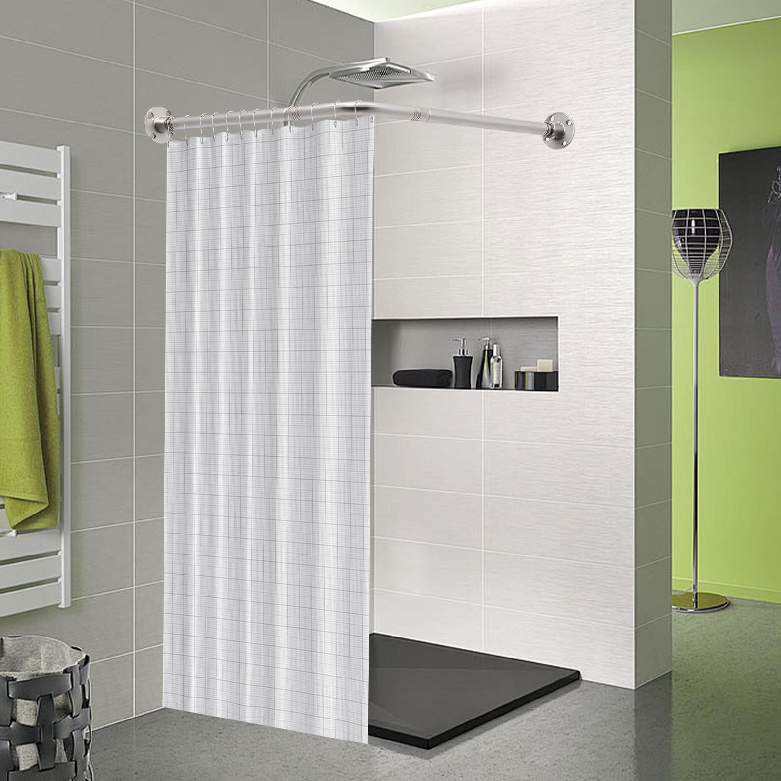 L Form Tringle à Rideau de Douche 68-98cm x 68-98cm Réglable,pas de s'affaissement,en Acier Inoxydable,90 degrés sur l'angle,pour Salle de Bain Baignoire,Magasin de Vêtements, Espace Privé