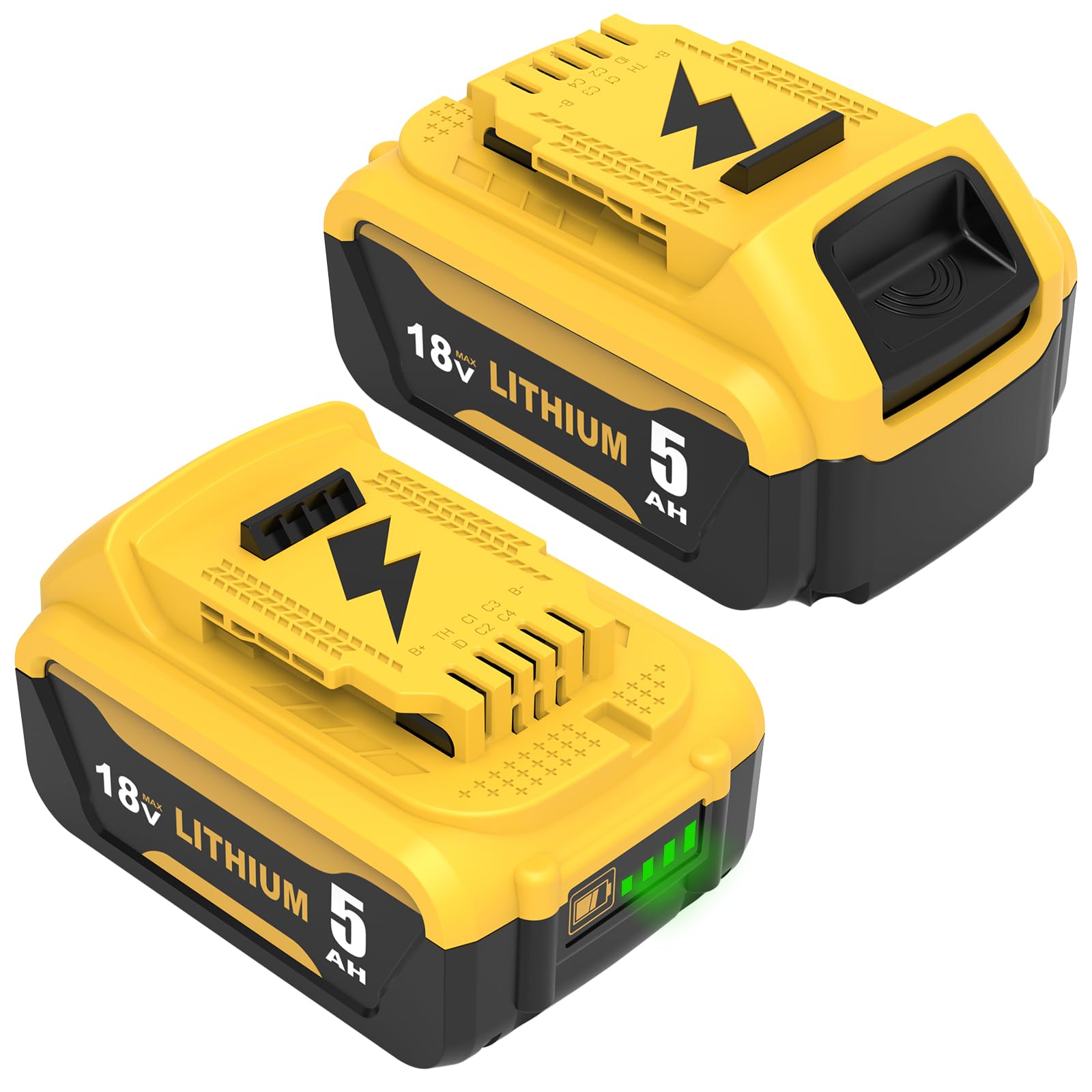 TOPBATT 2 X 5000mAh compatible for Dewalt battery 18V compatible for Dewalt battery DCB182-XJ, DCB184-XJ,DCB184B-XJ, DCB184P2-X, DCB205 with LED Indicator