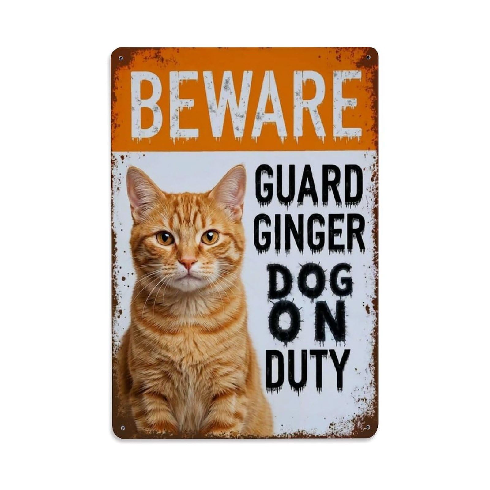 Vintage Funny Ginger Guard Beware of Cat Steps Metal Tin Sign Plaque Wall Decor for Cafe, Club Bar, Office, Garden Metal Poster 8x12Inch