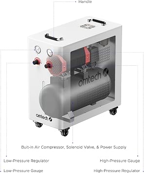 OMTech Air Assist, Smart High Low Pressure Airway Module for CO2 Laser Engravers and Cutters, 80L/min Automatic Air Flow Control Module with Built in Air Compressor, K40 Polar Not Compatible