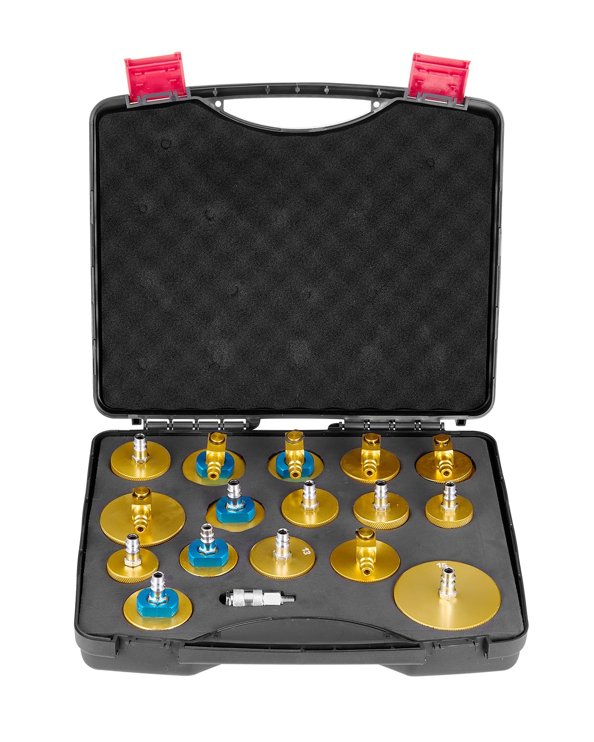 VEVOR Kit de Purga de Frenos Maestro, 17 uds, Juego de Adaptadores de Purga de Frenos Profesional con Kit Completo y Manija, Apto para la Mayoría de Vehículos Nuevos y Viejos, 360 x 310 x 90 mm