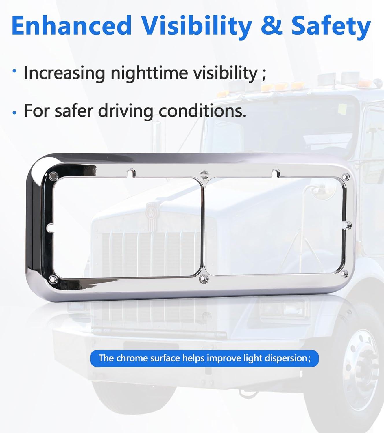 Headlight Bezel Compatible with Kenworth T400 T600 T800 W900 K100 C500 Peterbilt 378 379 Western Star 4900 Freightliner FLD Classic XL Driver and Passenger Side