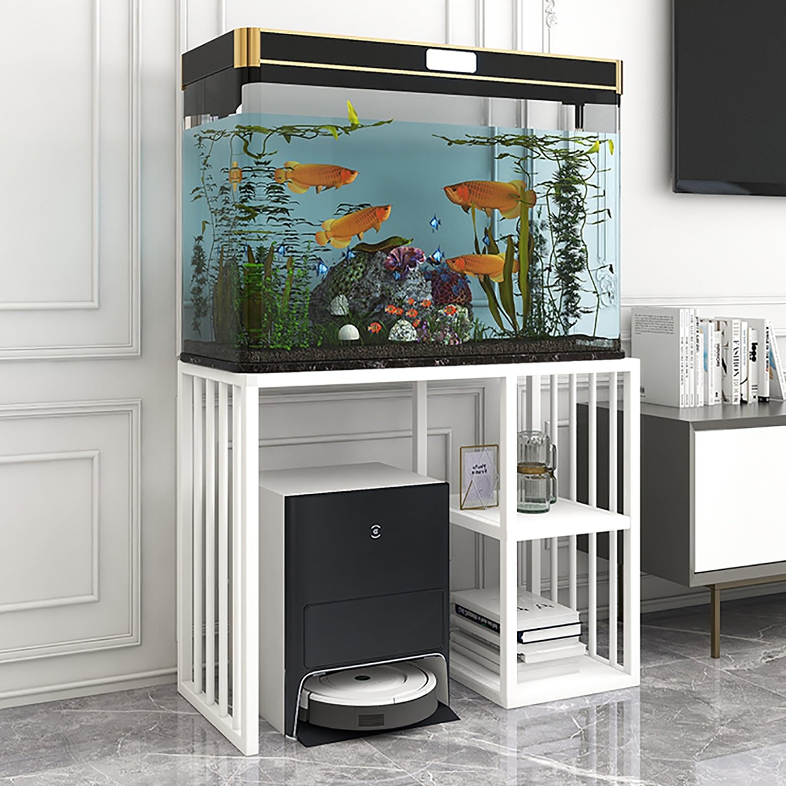 Mueble Acuario Mesa Acuario Estante De Metal Resistente Para Tanque De Peces Para Interior, Soporte Para Artículos De Acuario De Reptiles Y Terrarios, Soporte De Mesa Para Tanque De Tortugas(White,100