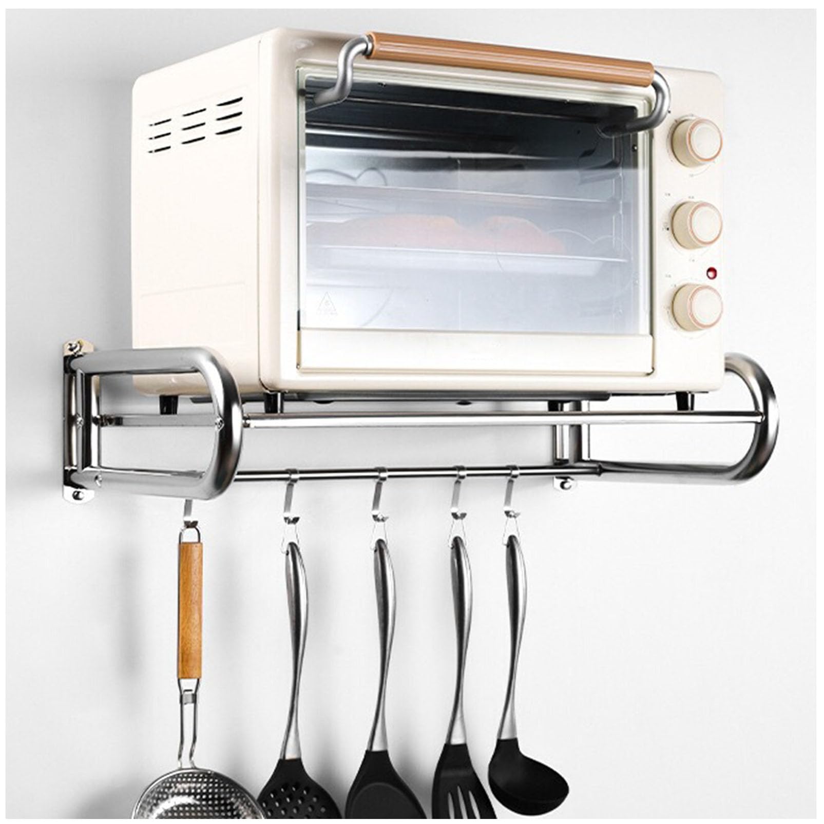 GTHTUHFD Stainless Steel Wall Shelf Organizer For Kitchen Microwave Oven Cookware Pots Pans Spice Rack Multifunctional Storage Rack For Garage Floating Shelves For Commercial,Silvery-55×36.5cm
