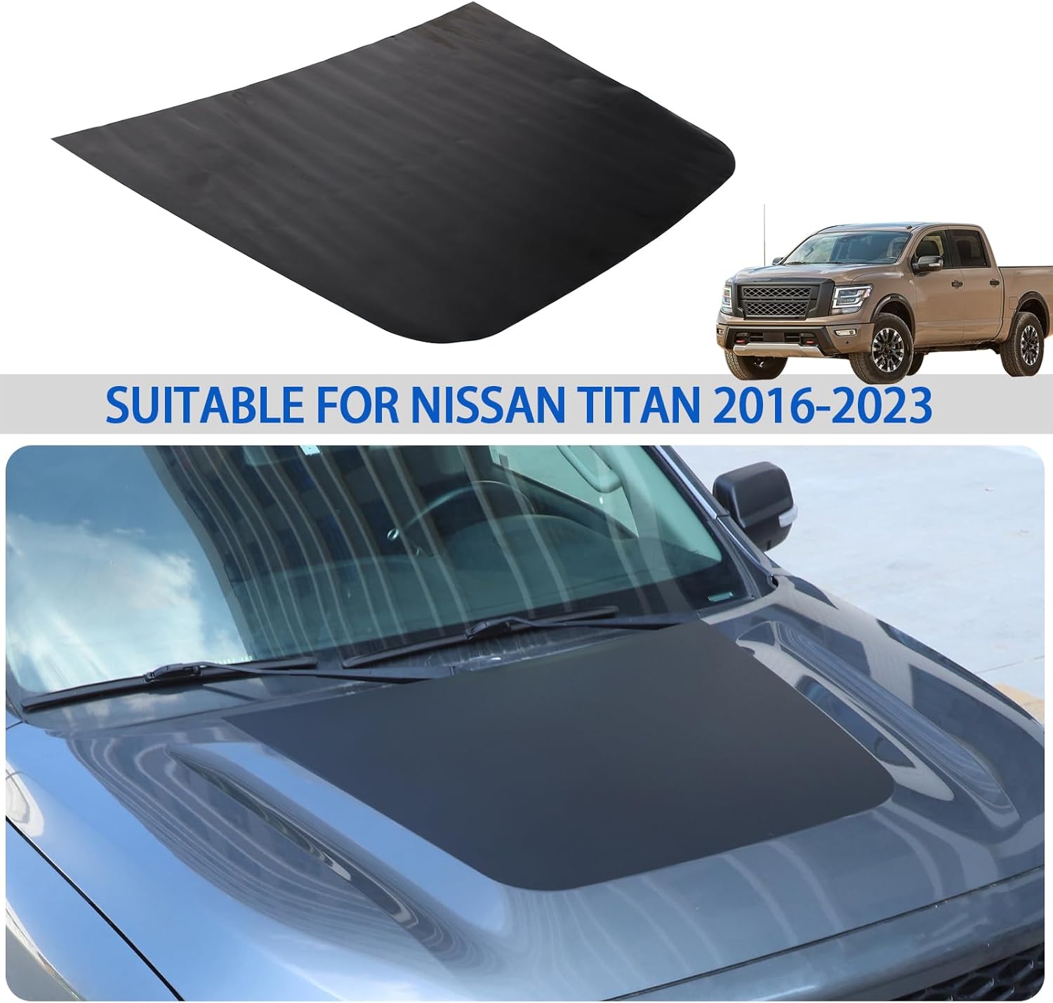 Car Front Hood Decal Sticker Compatible with Nissan Titan 2016-2023, Car Hood Decals, Engine Cover Trim Decal Sticker Accessories, 1PCS (Matte Black)