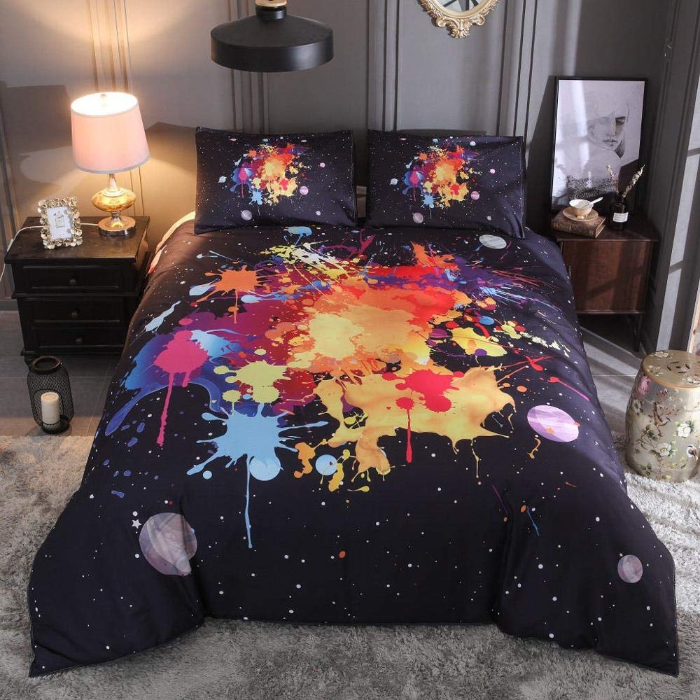 Housse de couette 200x230 anti-plis parure de lit confortable noire encre
