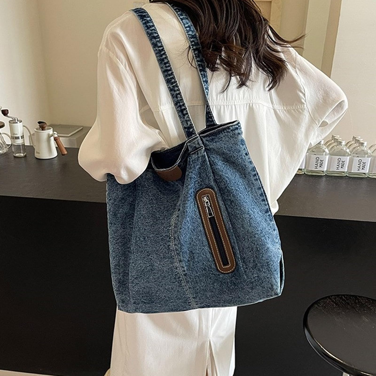 Borsa a tracolla, borsa a tracolla alla moda in jeans borse da donna grande capacità borsa casual per spiaggia e uso quotidiano