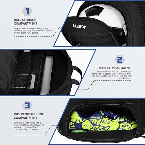 Miniatura 3 de LARIPOP Mochila de fútbol, mochila de baloncesto para accesorios de baloncesto, equipo de entrenamiento para voleibol, fútbol, regalos deportivos