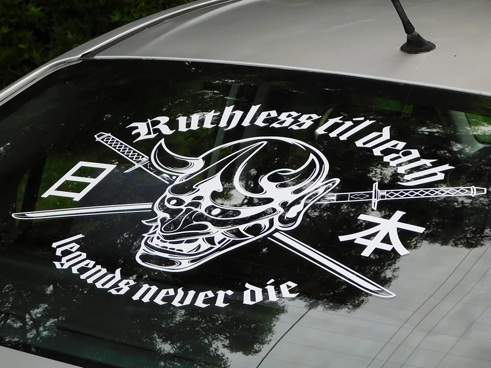 Ruthless Til Death V1 Rear Window Decal Car Sticker Banner JDM Vinyl Graphic Kanji Japanese Oni… (18" x 22.5", White Glossy)